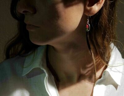 Rose, Small Oval Hanging Earrings, Black Background.