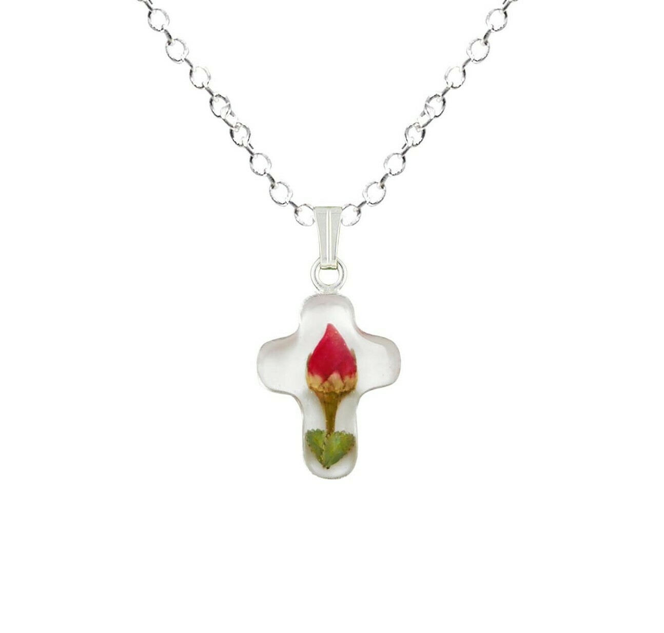 Rose Necklace, Mini Cross, White Background