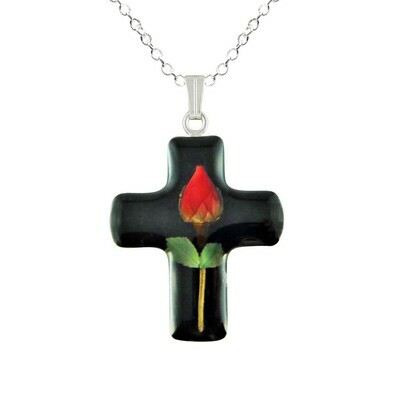 Rose Necklace, Medium Cross, Black background