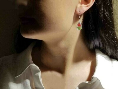 Rose, Teardrop Hanging Earrings, WWhite Banckground.