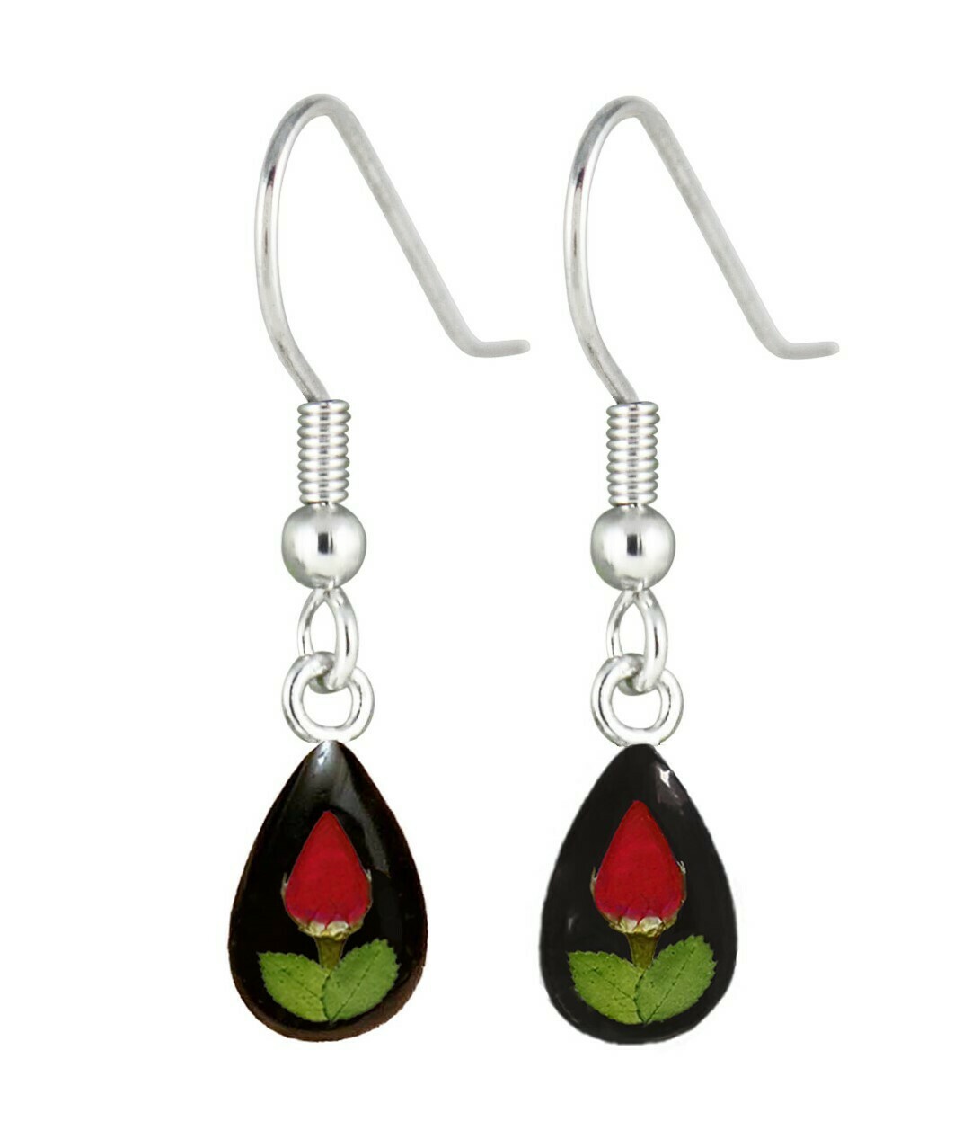 Rose, Teardrop Hanging Earrings, Black Banckground.