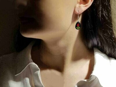 Rose, Teardrop Hanging Earrings, Black Banckground.