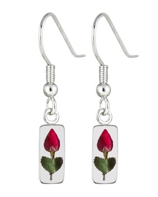 Real Rose Rectangle Earrings, Transparent.