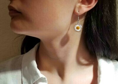 Daisy, Small Circle Hanging Earrings, Transparent
