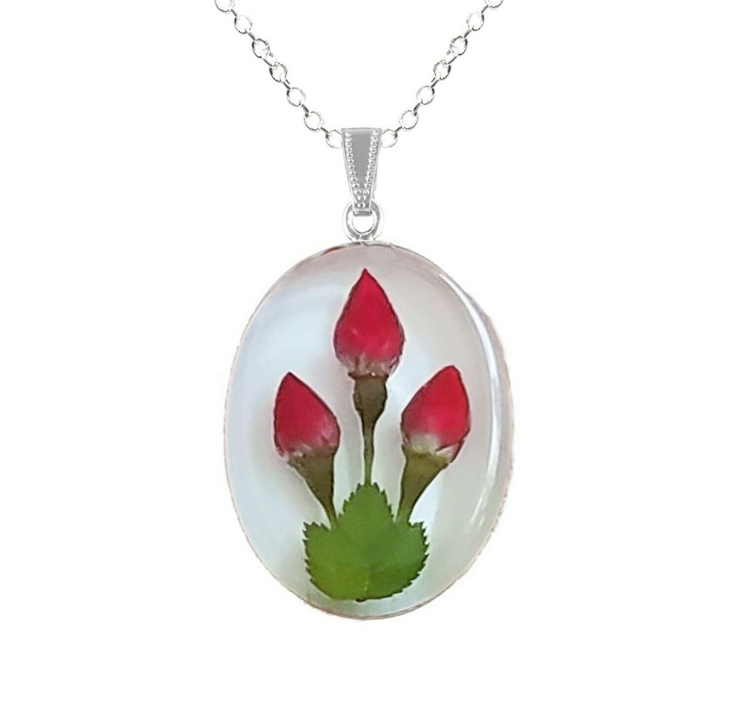 Rose Necklace, Oval Medallion, White Background