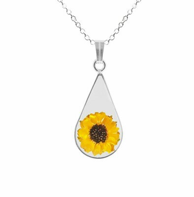 Sunflower Necklace, Medium Teardrop, Transparent