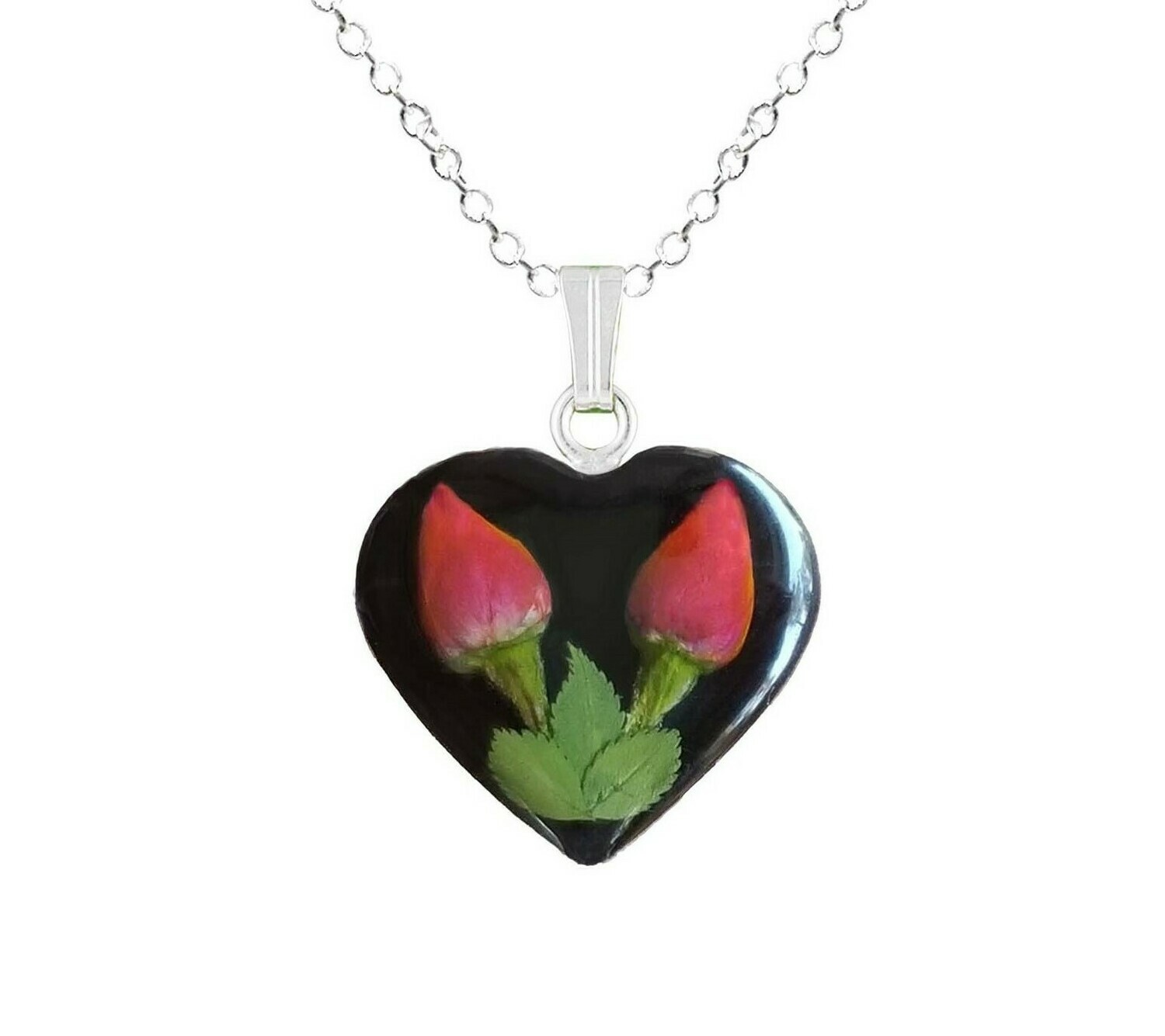 Roses Necklace, Medium Heart, Black Background