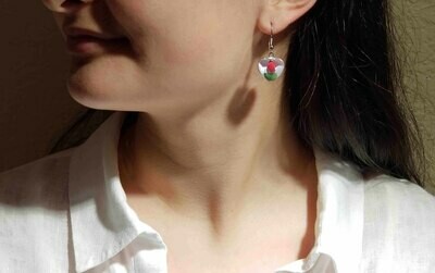 Rose, Heart Hanging Earrings, White Background.