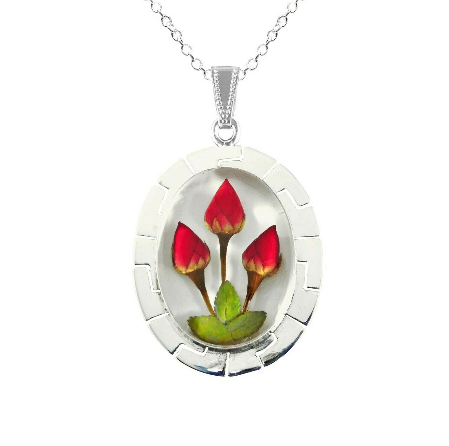Roses Necklace, X-Large Oval, White background
