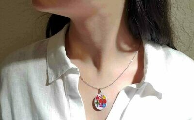 Rose &amp; Mix Flower Necklace, Medium Oval, White Background