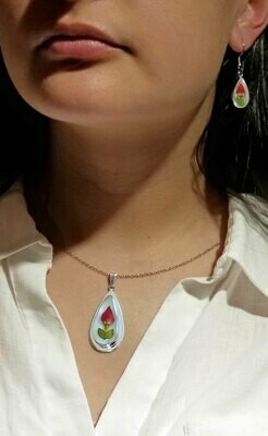 Rose Necklace, Large Teardrop, White Background