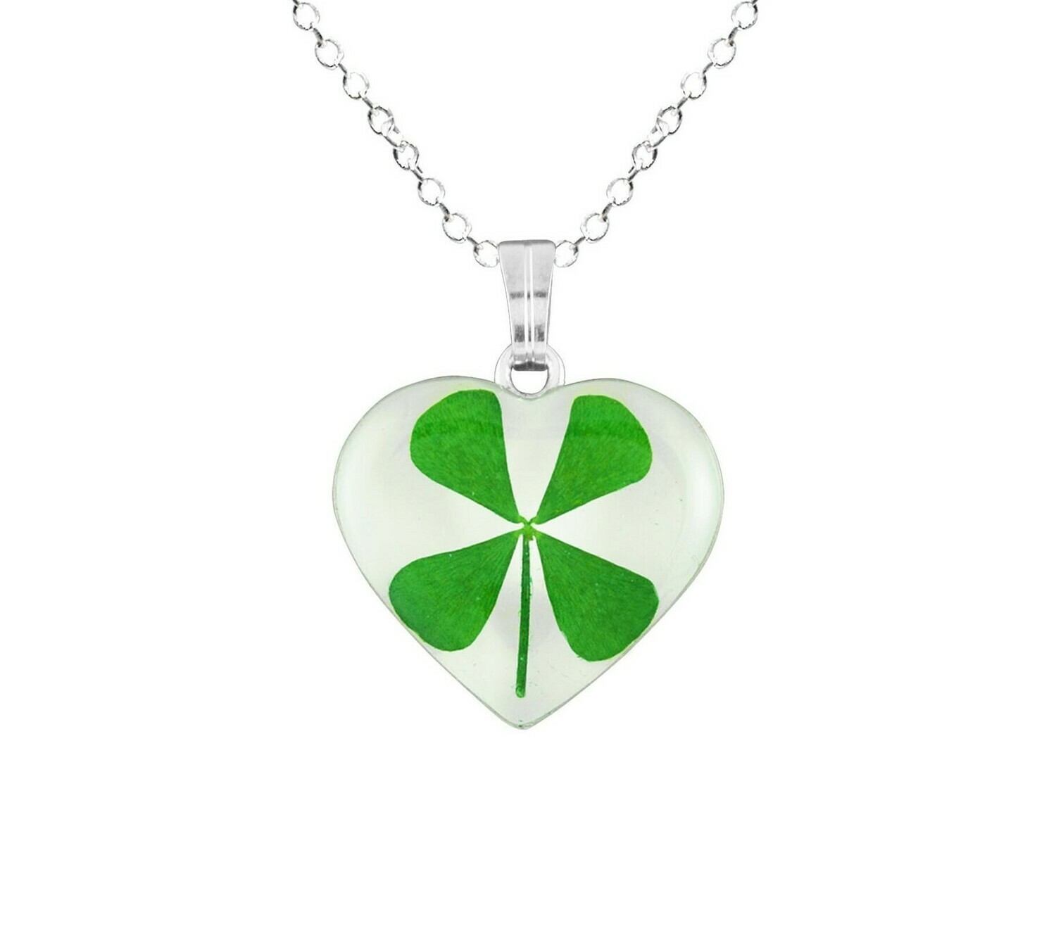 Clover Necklace, Medium Heart, White Background Clover Necklace, Medium Heart, White Background