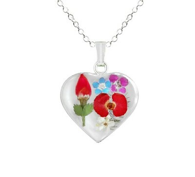 Rose & Mix Flower Necklace, Small Heart, White Background