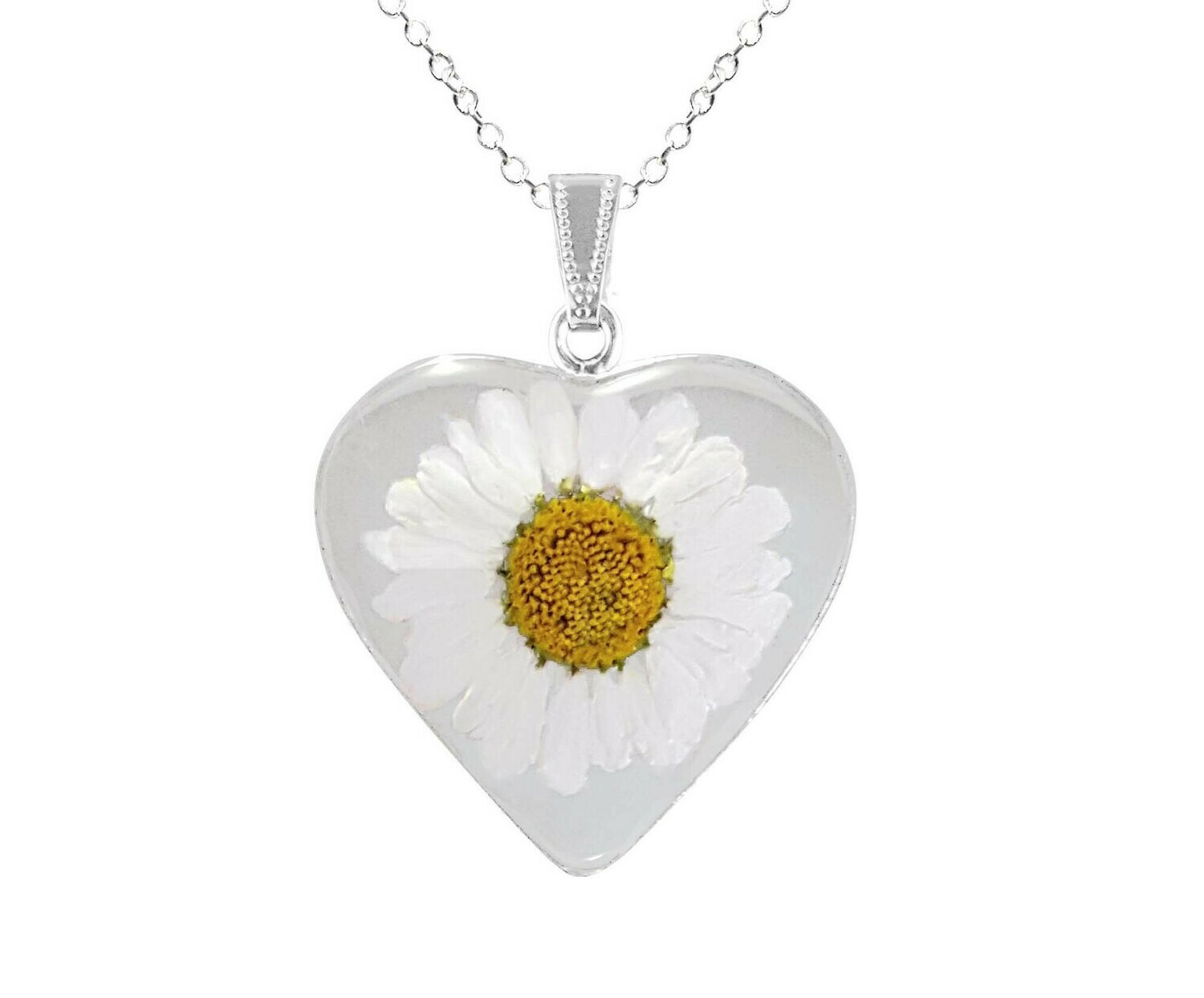 Daisy Necklace, Large Heart, Transparent