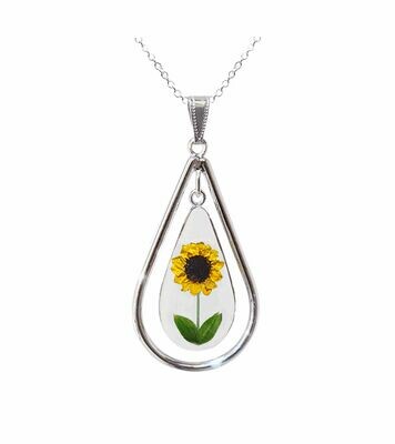Sunflower Necklace, X-Large Swivel Teardrop, Transparent