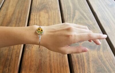 Real Sunflowers Medium Oval Bracelet, Transparent.