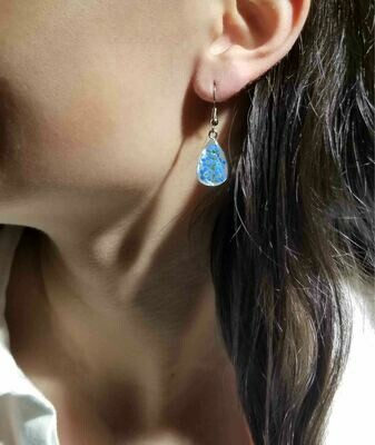 Real Forget-Me-Not, Teardrop Earrings, White Background