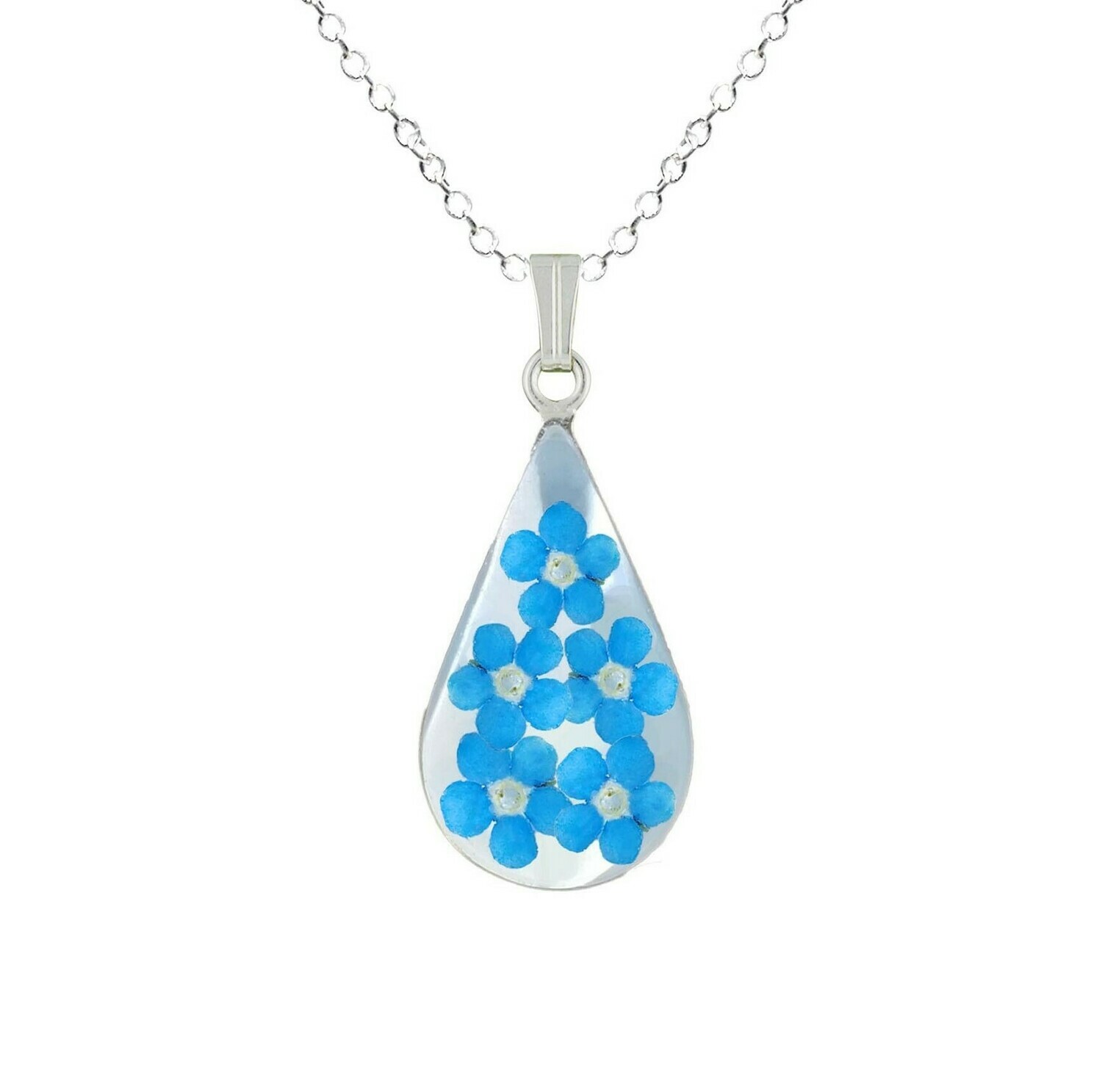Forget-Me-Not Necklace, Medium Teardrop, White Background
