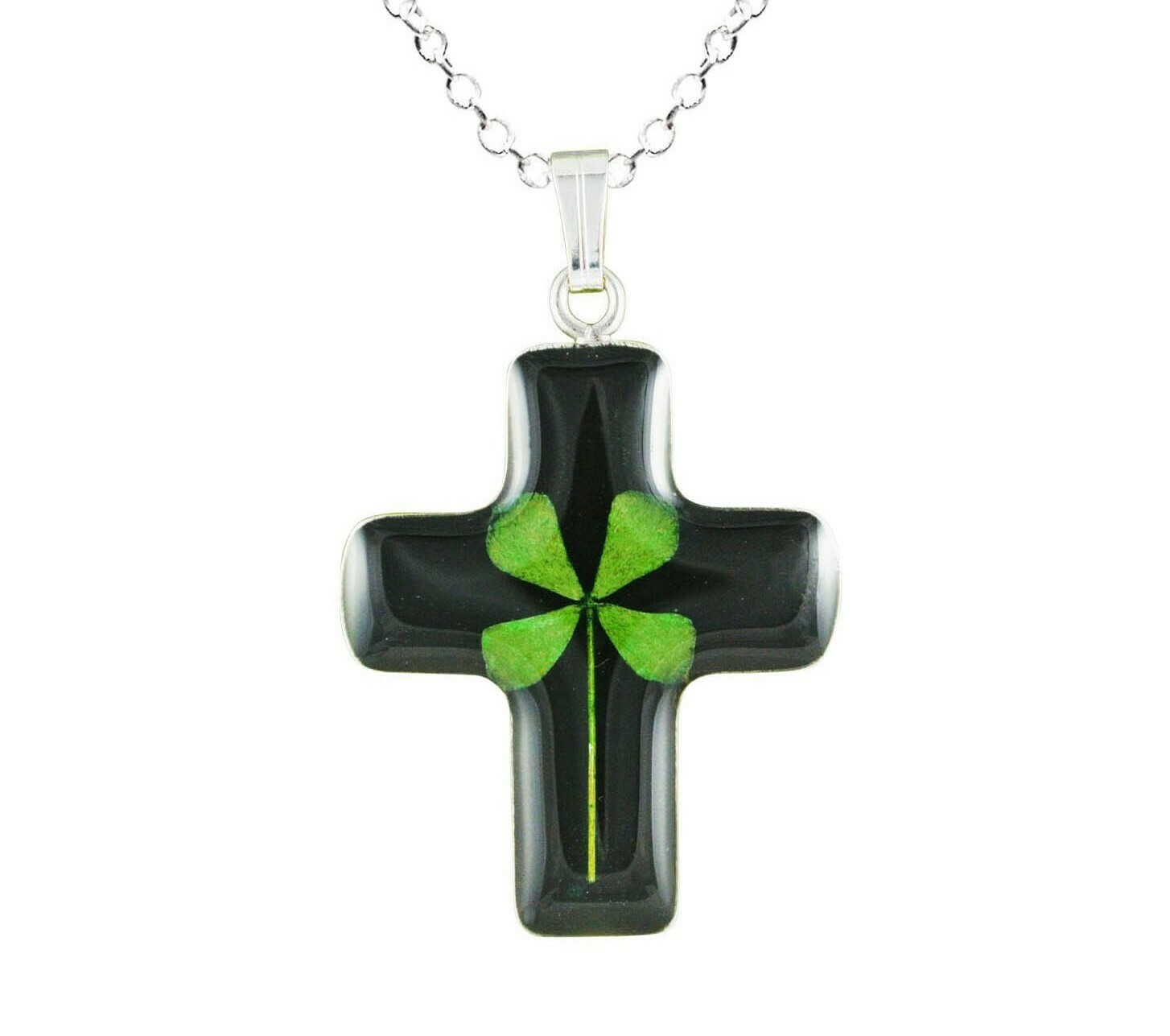 Clover Necklace, Medium Cross, Black Background