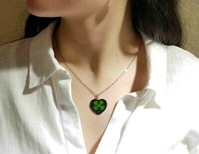 Clover Necklace, Medium Heart, Black Background