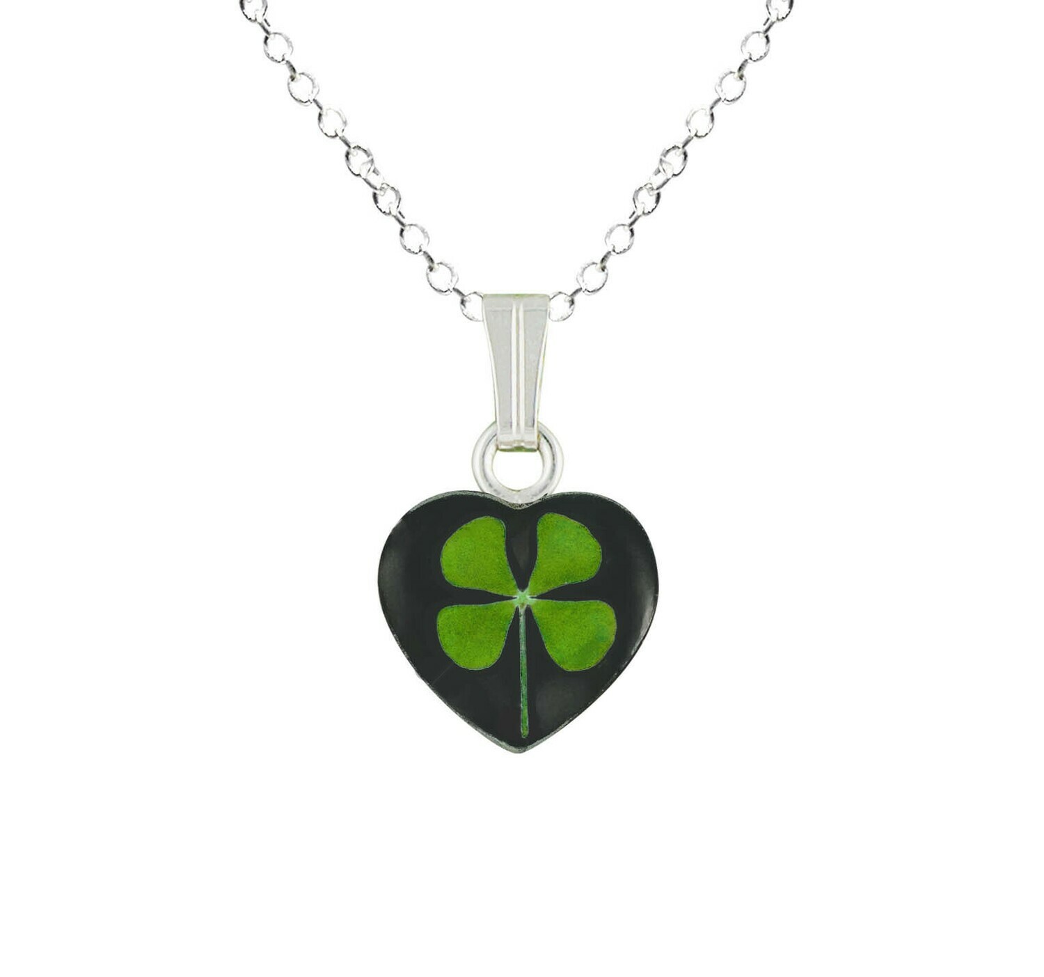 Clover Necklace, Small Heart, Black Background