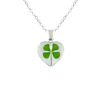 Clover Necklace, Small Heart, White Background