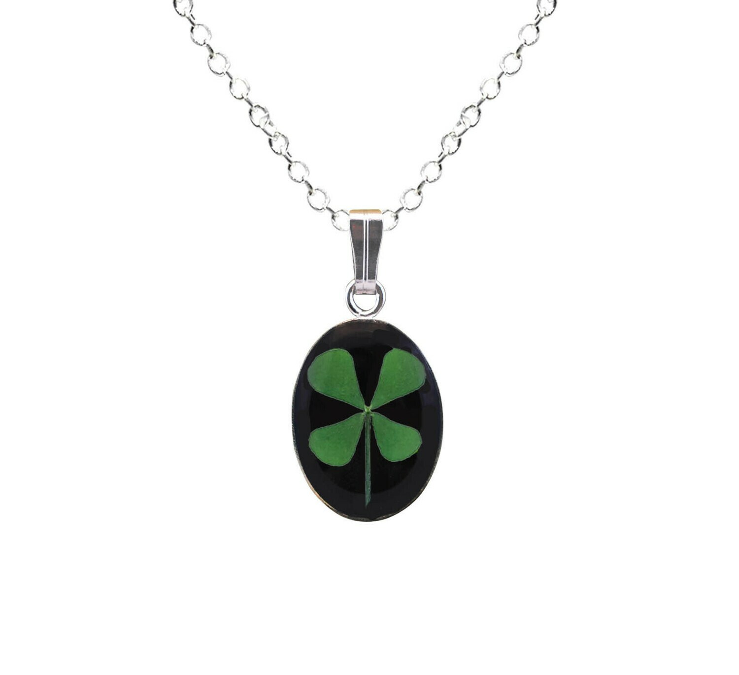 Clover Necklace, Small Oval, Black Background