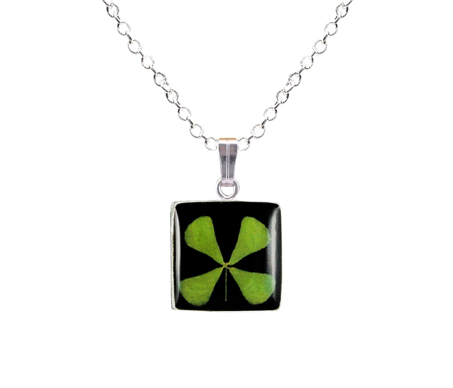 Clover Necklace, Small Square, Black Background