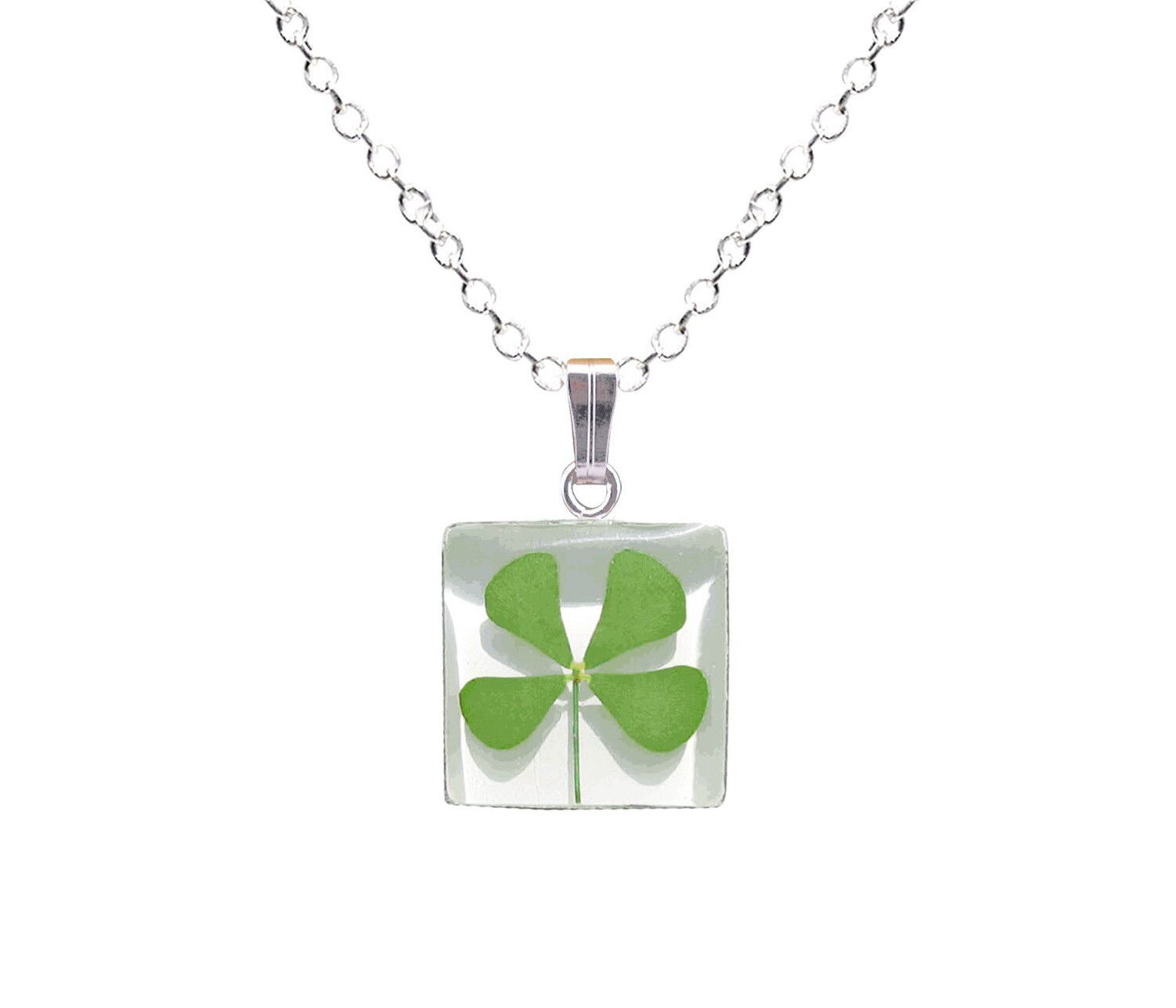 Clover Necklace, Small Square, White Background Clover Necklace, Small Square, White Background