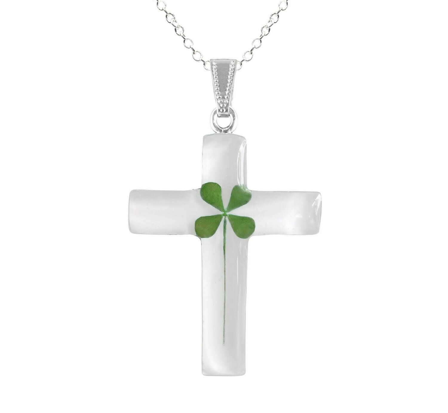 Clover Necklace, Large Cross, Black Background