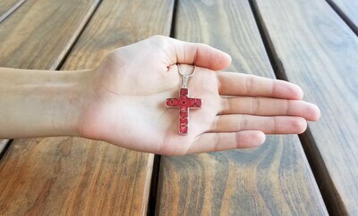 Crown of Thorns Necklace, Large Cross, Transparent