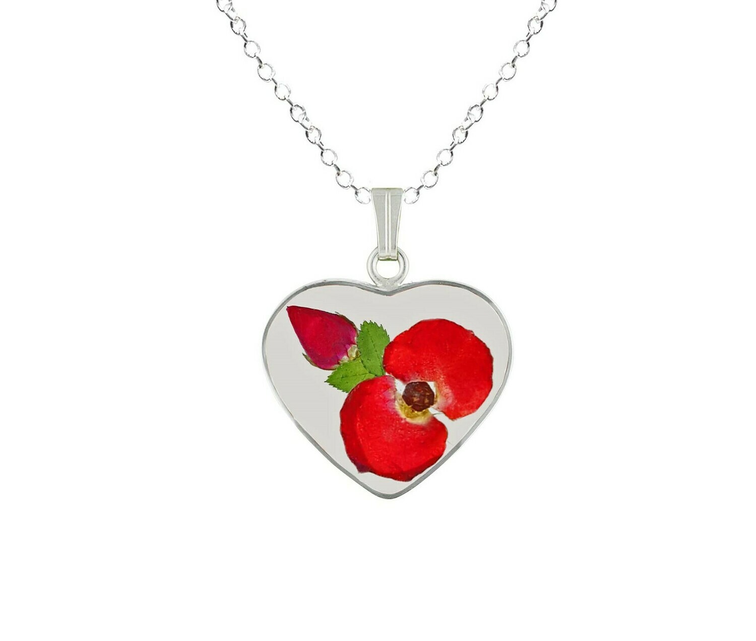 Crown of Thorns & Rose Necklace, Med Heart, Transparent