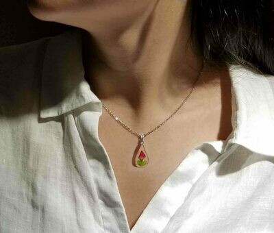 Rose Small Tear Drop Necklace, Transparent Background