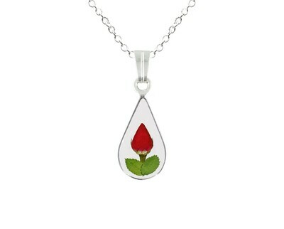 Rose Small Tear Drop Necklace, Transparent Background