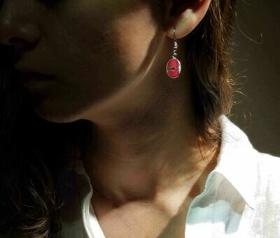 Crown of Thorns, Small Oval Hanging Earrings, Transparent