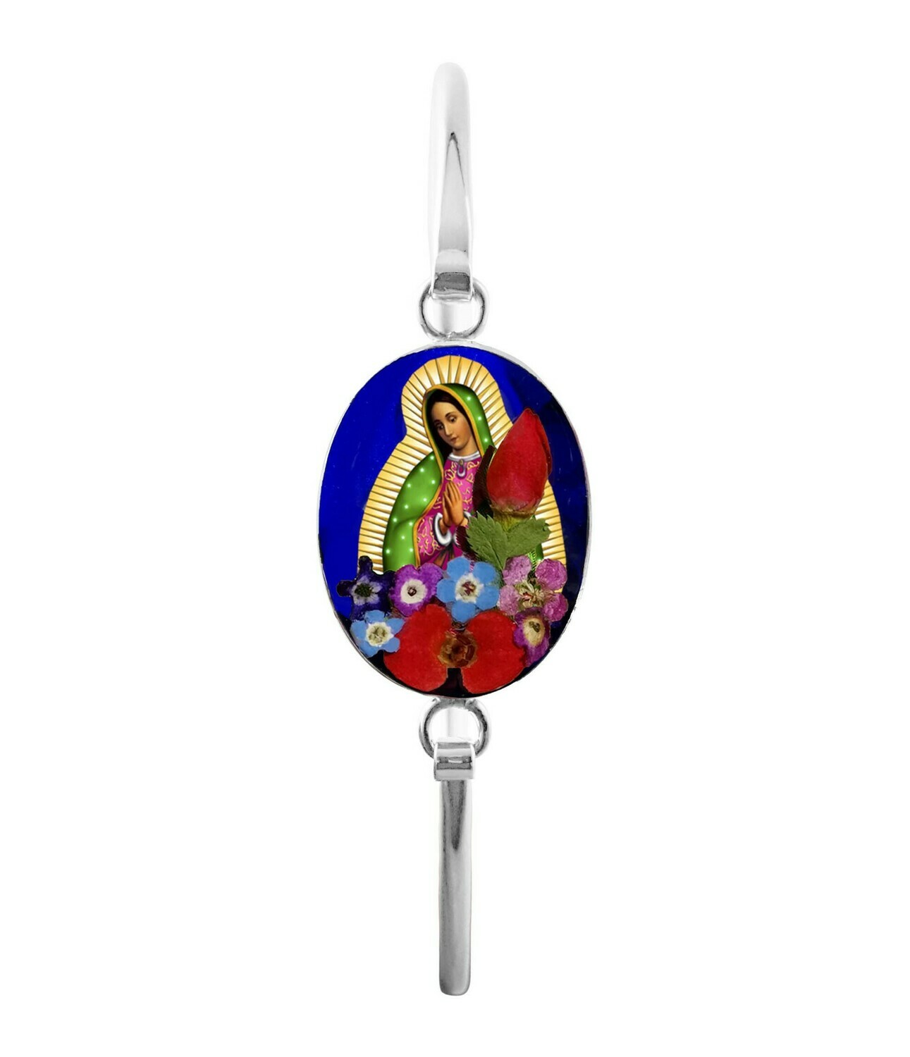 Medium oval bracelet, Navy Blue Background , Guadalupe Virgen