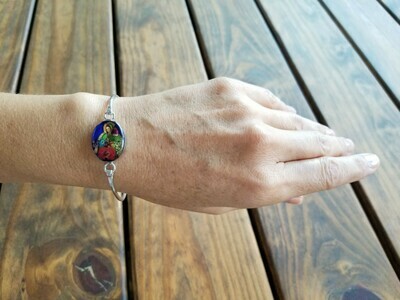 Medium oval bracelet, Navy Blue Background , Guadalupe Virgen