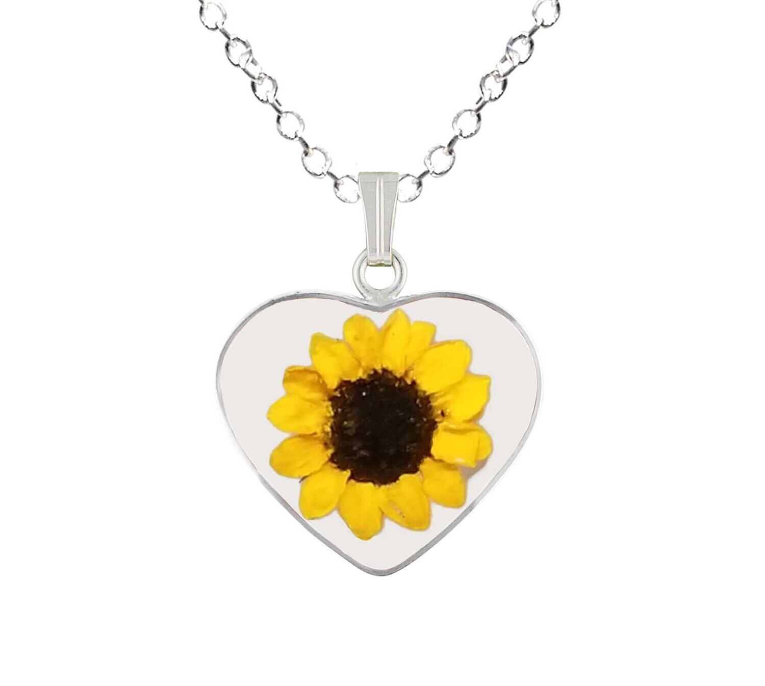 Sunflower Necklace, Medium Heart, Transparent