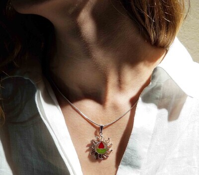 Real Rose Sun Pendant Necklace, , Transparent