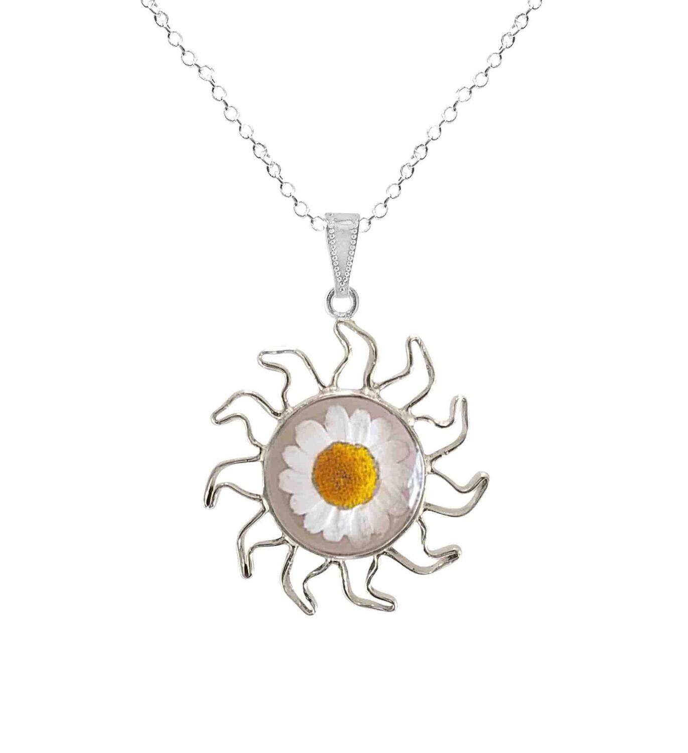 Daisy Necklace, Sun Pendant, Transparent