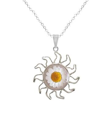 Daisy Necklace, Sun Pendant, Transparent