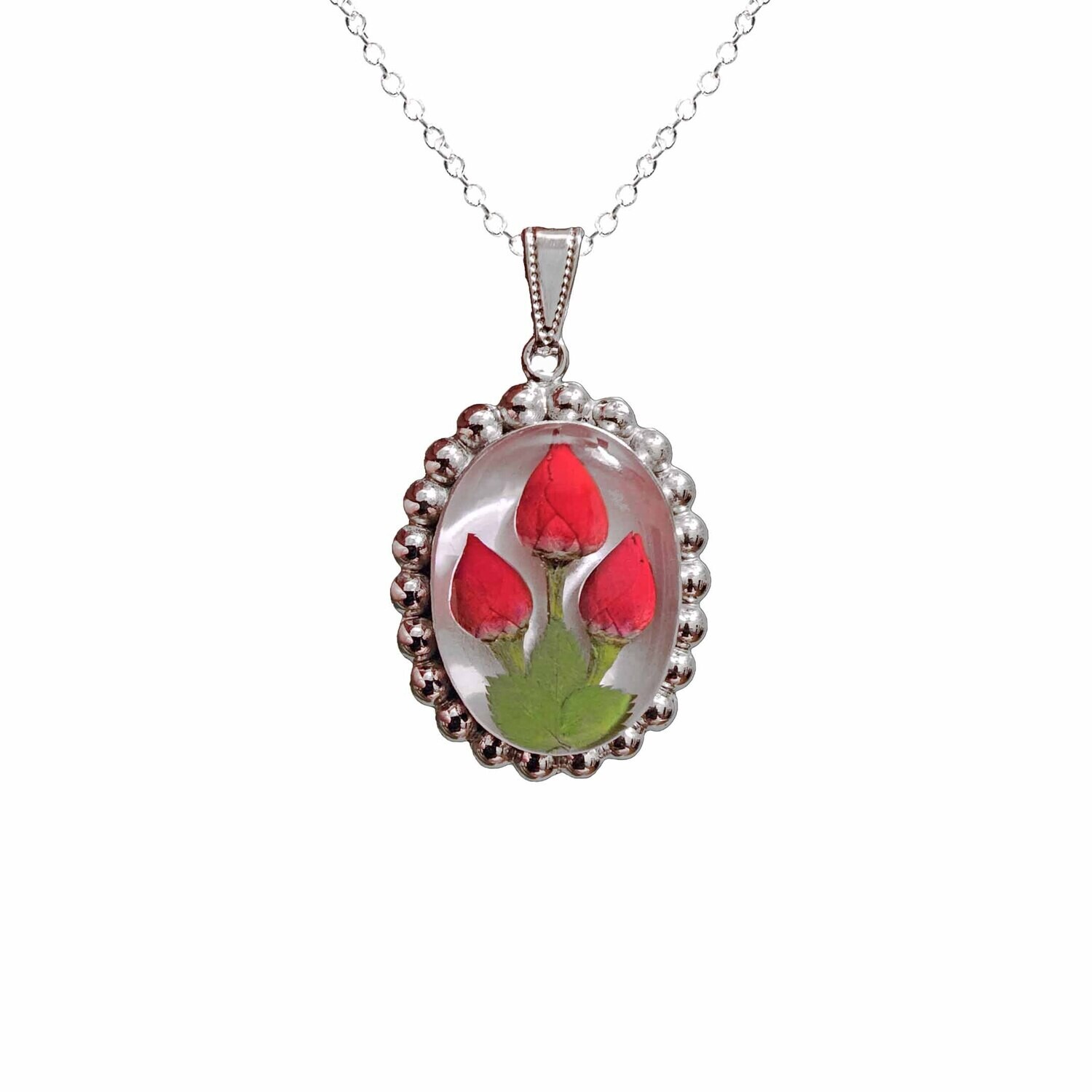 Rose Necklace, Large Pellet Medallion, White background