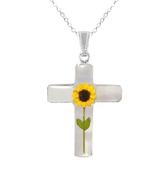 Sunflower Necklace, Large Cross, Transparent