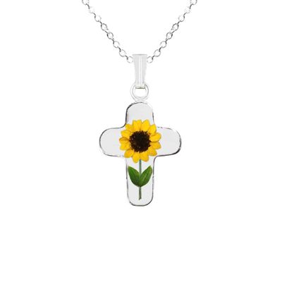 Sunflower, Medium Cross Necklace, Transparent