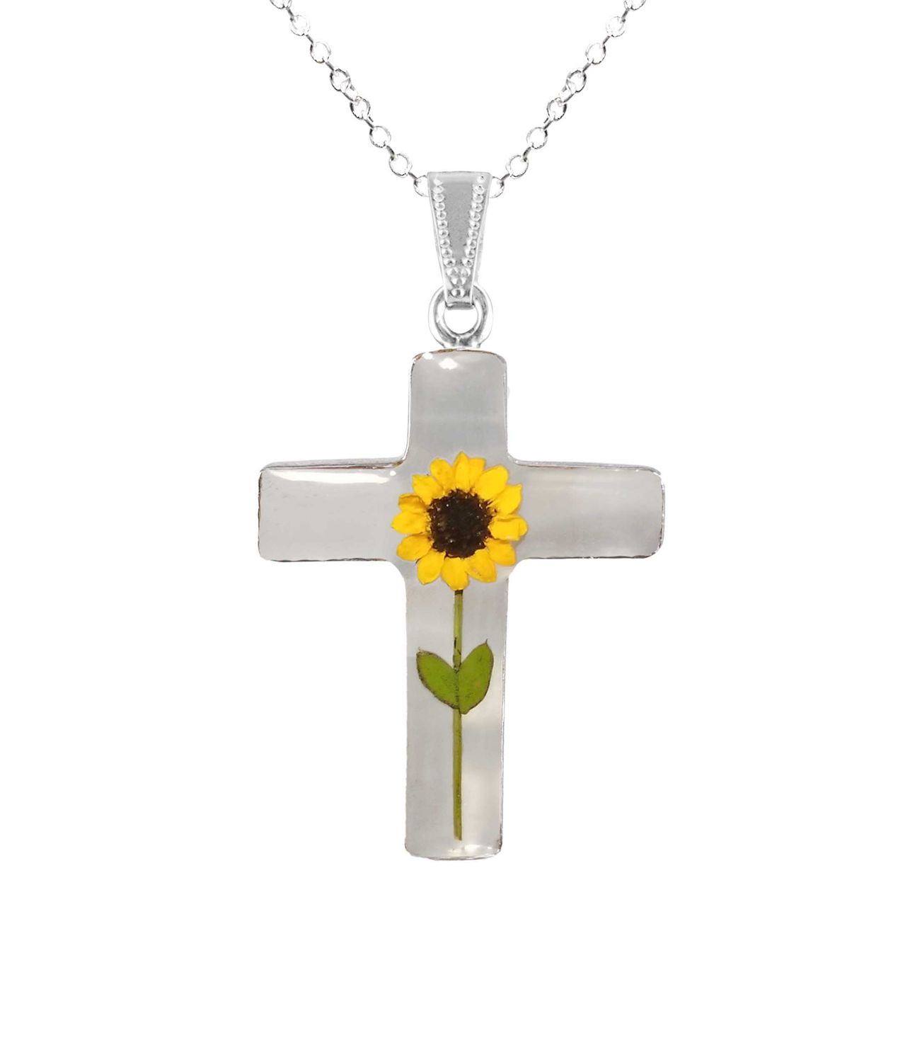 Sunflower Large Cross Necklace, Transparent