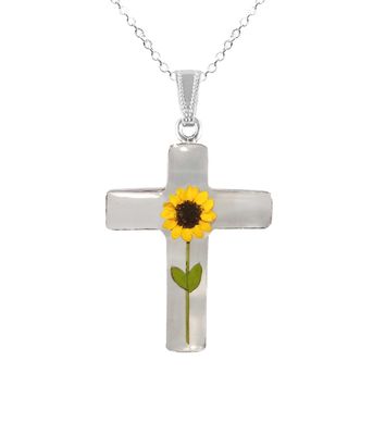 Sunflower Large Cross Necklace, Transparent