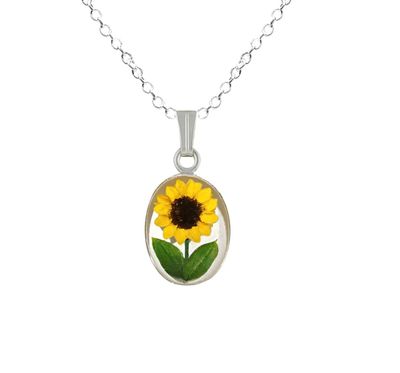 Sunflower Necklace, Small Oval, White Background