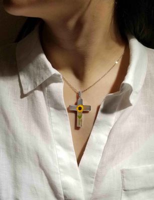 Sunflower Large Cross Necklace, Transparent