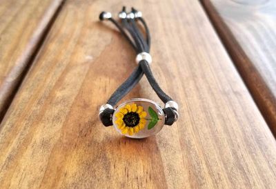 Sunflowers Oval Leather Bracelet, Transparent