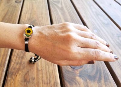 Sunflowers Oval Leather Bracelet, Transparent
